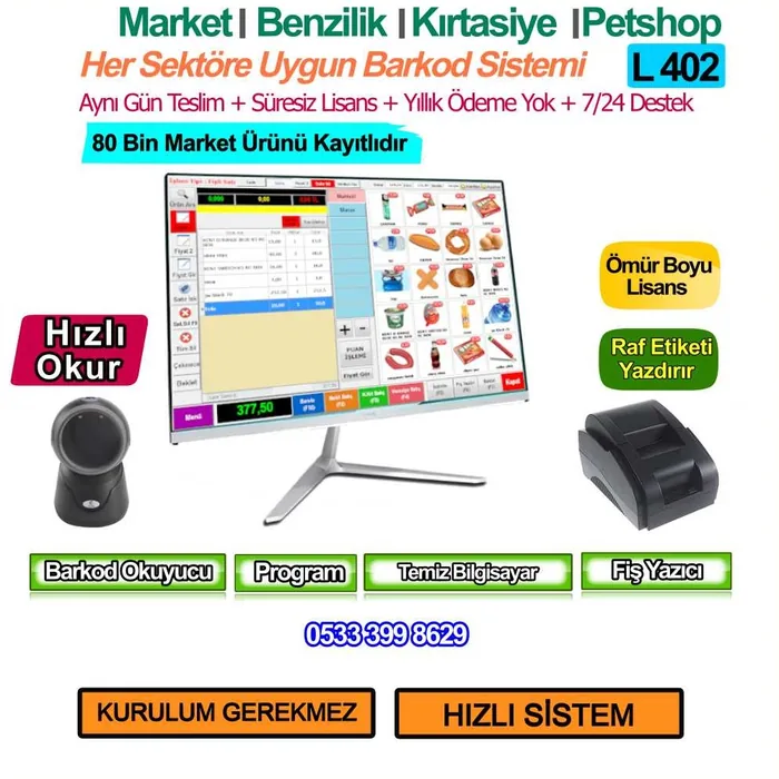 L402 Market Barkod Sistemi - Barkodlu Satış Seti